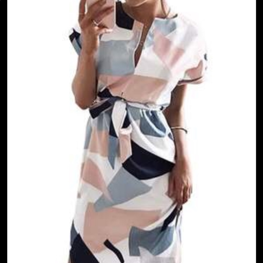 Strappy Geometric Multi-Color Dress